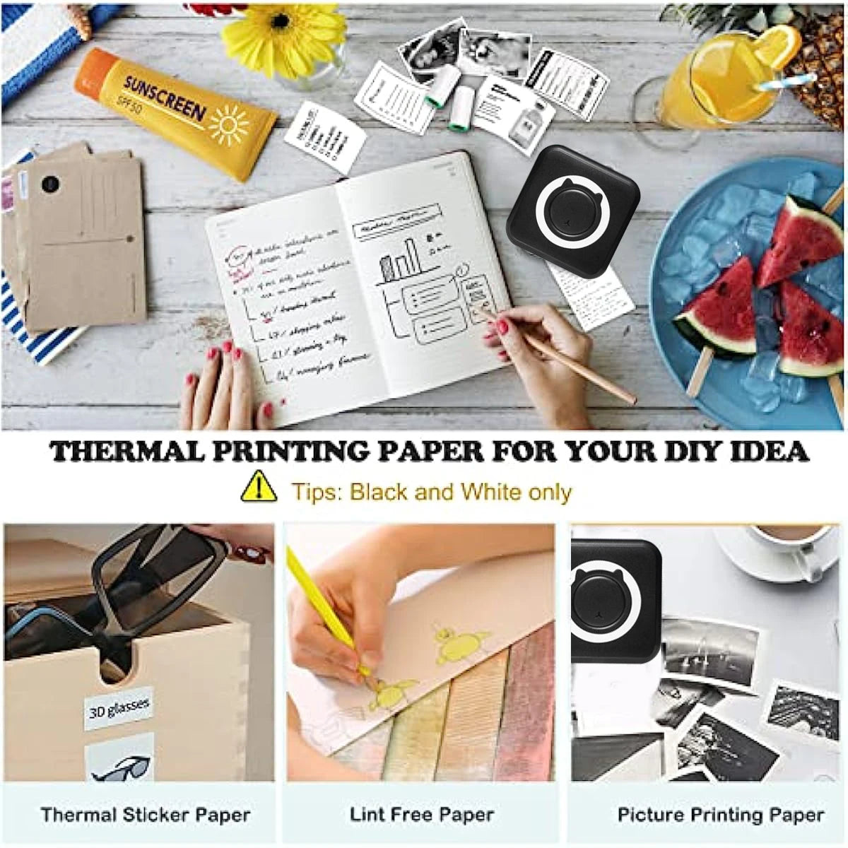 PrintoGo- hermal Printer Photo Pocket Thermal Label Printer 58mm Printing Wireless Bluetooth Android IOS