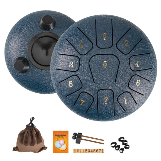 6" Steel Tongue Drum Gift Set | 11-Note Sound Healing Instrument W/Tuning Kit | Yoga/Meditation/Anxiety Relief Tool
