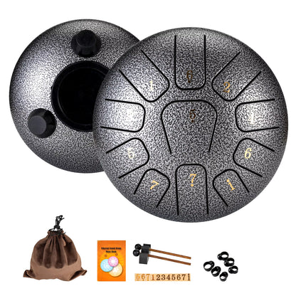 6" Steel Tongue Drum Gift Set | 11-Note Sound Healing Instrument W/Tuning Kit | Yoga/Meditation/Anxiety Relief Tool
