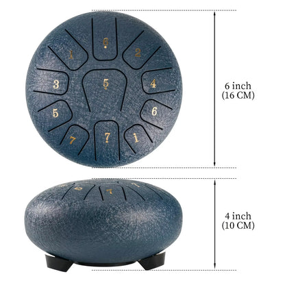 6" Steel Tongue Drum Gift Set | 11-Note Sound Healing Instrument W/Tuning Kit | Yoga/Meditation/Anxiety Relief Tool