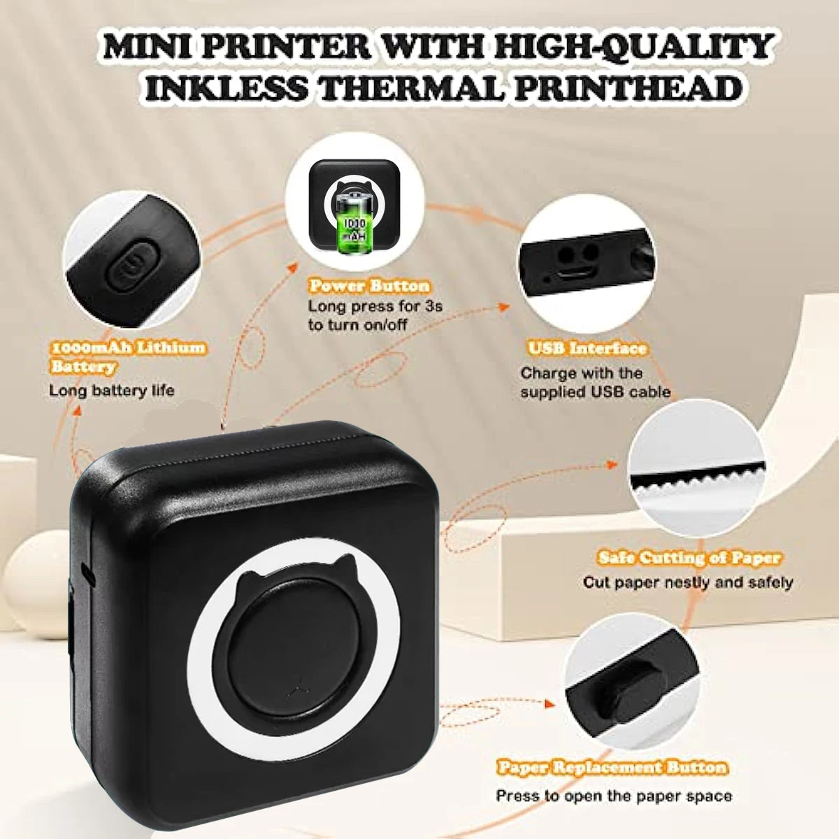 PrintoGo- hermal Printer Photo Pocket Thermal Label Printer 58mm Printing Wireless Bluetooth Android IOS
