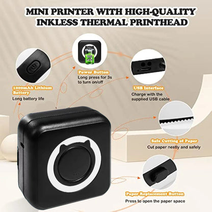 PrintoGo- hermal Printer Photo Pocket Thermal Label Printer 58mm Printing Wireless Bluetooth Android IOS